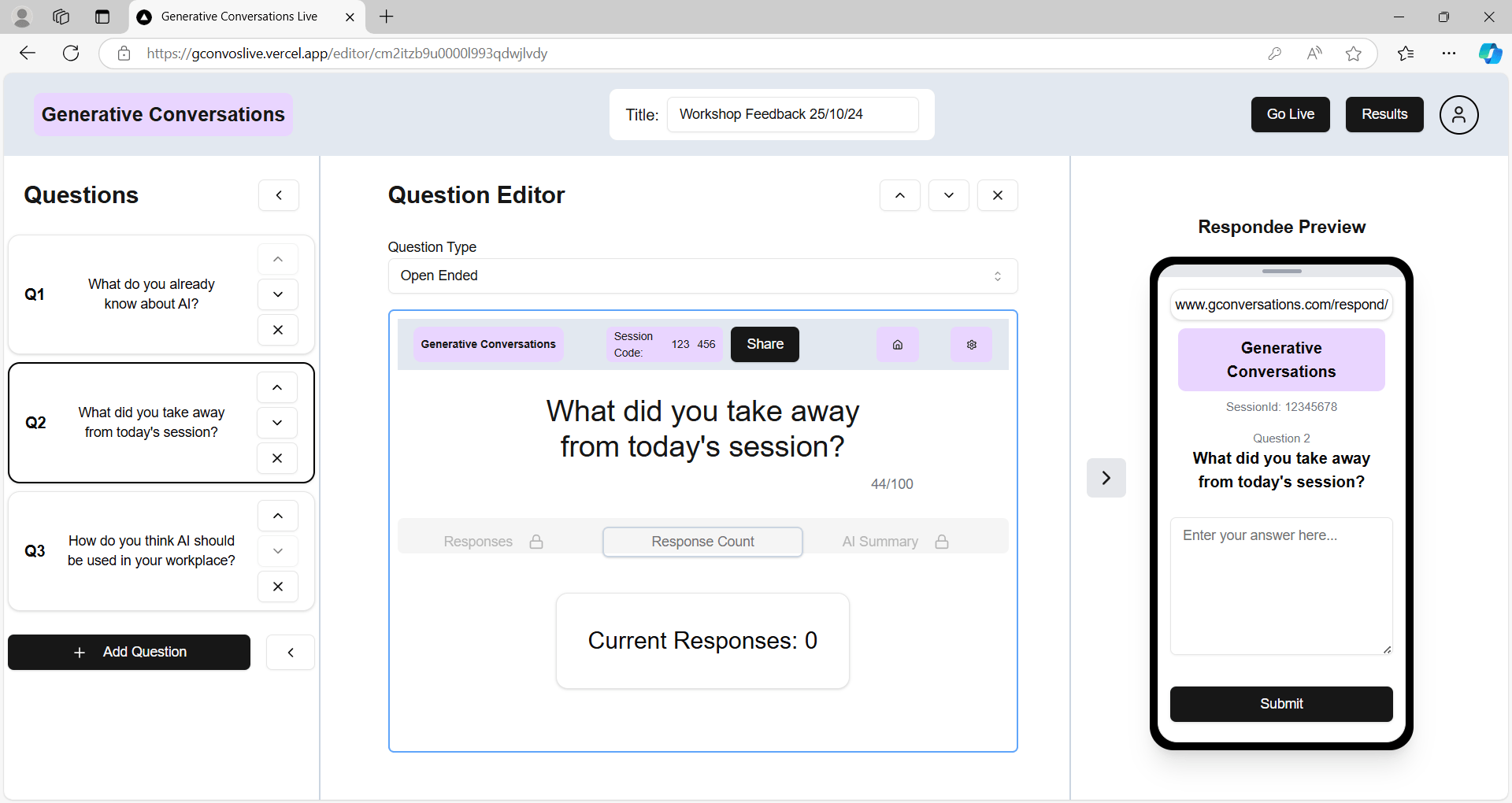 LiveSurvey Editor Preview